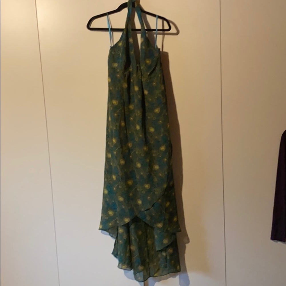 Peacock print halter dress